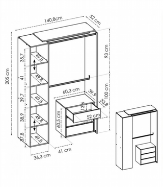 Kit Vestidor con Cortina 3 Cajones. Blanco