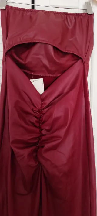 Vestido largo burdeos sin tirantes talla S/M