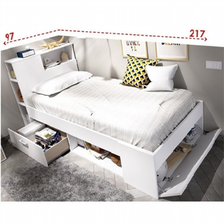 Cama Juvenil Compacta Lanka con Cabezal. Blanco