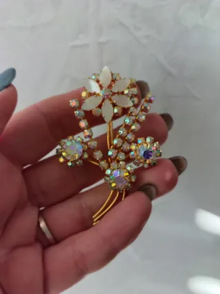 Spilla vintage floreale strass aurora boreale