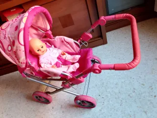 Carrito de muñecas rosa, regalo de muñeca