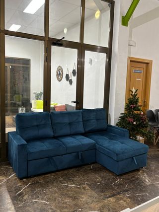 Sofá Cama Chaise Longue con Arcón Azul