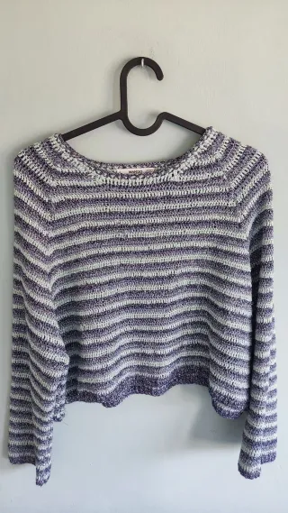 Jersey Mango Rayas Morado y Gris