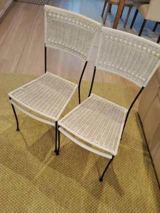 Juego de 2 Sillas Ratán y Forja Beige