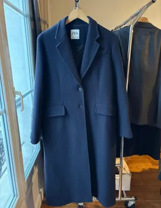 Abrigo Zara Lana Manteco Azul Marino Talla XL