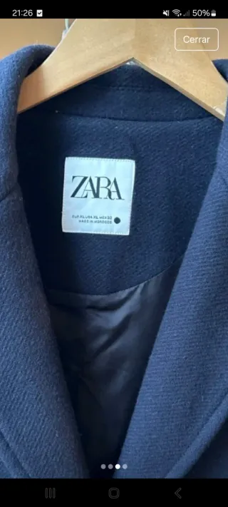 Abrigo Zara Lana Manteco Azul Marino Talla XL