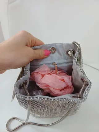 Borsa secchiello argento strass