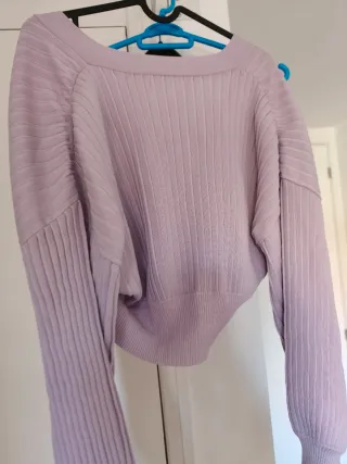 Conjunto Mango falda y cárdigan lila