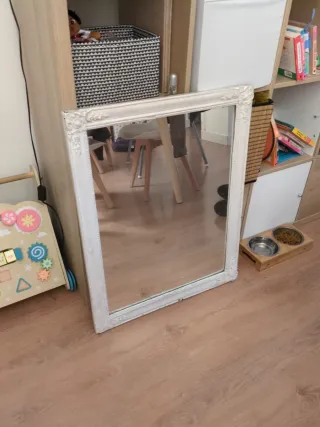 Espejo antiguo marco blanco