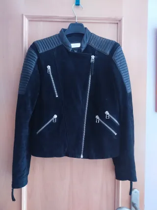 Cazadora Piel Negra Mango Talla M