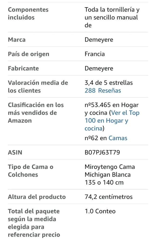 Cama modelo Michigan de Demeyere en color blanco.