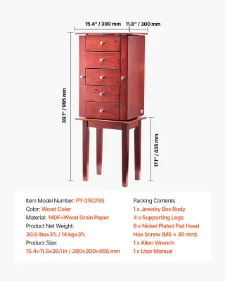 Mobiletto Cassettiera Portagioielli Legno Specchio