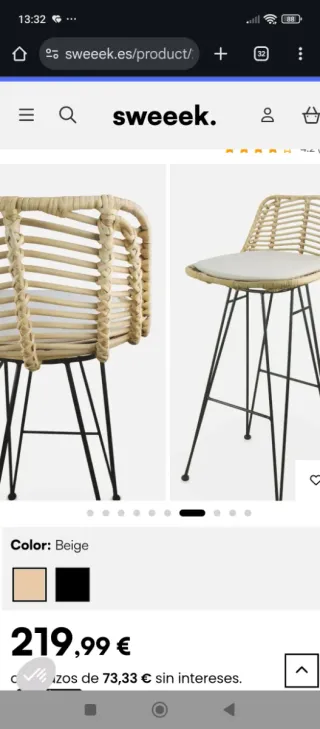 Pack 2 Taburetes Altos Ratán y Metal