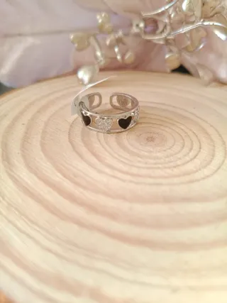 Anillo Corazones Negros y Brillantes