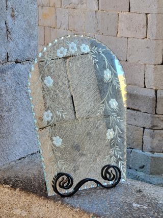 Espejo de mesa grabado floral