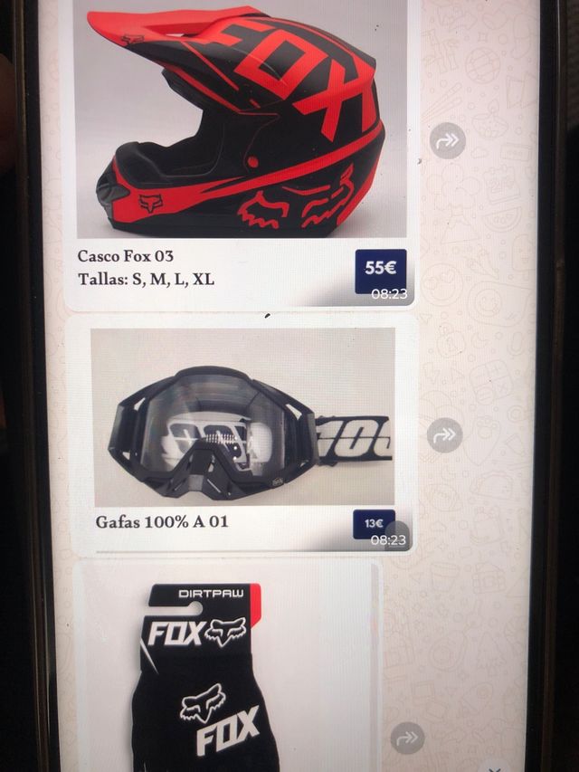 Lote Casco Fox, Gafas 100% y Guantes