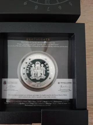 Moneda 5 Euros Malta Praga Reloj