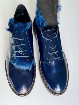 Scarpe Peperosa donna blu con pelliccia