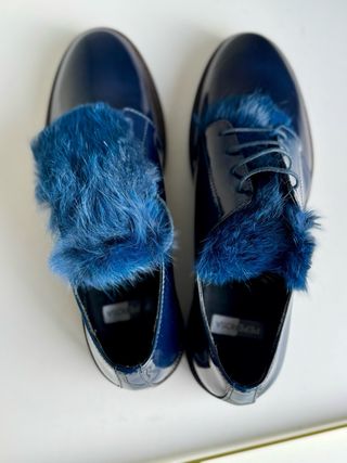 Scarpe Peperosa donna blu con pelliccia