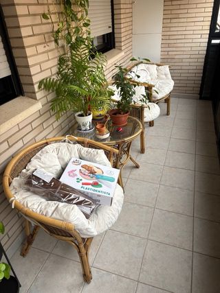 Conjunto Terraza/jardín  Mimbre y Cojines