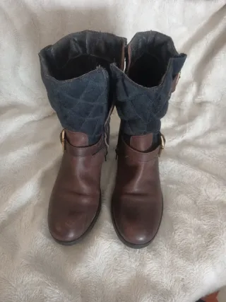 Botines de cuero marrones y azules  talla 38