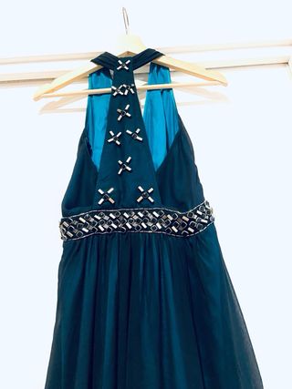 Vestido largo fiesta azul con pedrería