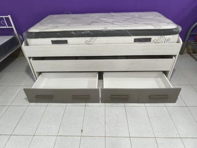 Cama nido con cajones gris y blanco