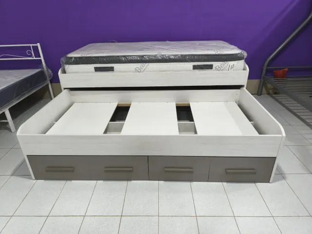 Cama nido con cajones gris y blanco