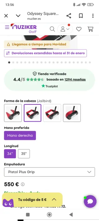 Putter Odyssey S2S Tri-Hot 34