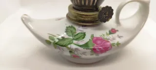 Lámpara de aceite vintage porcelana y cristal