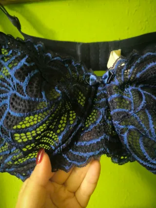 Sujetador 95G Negro y Azul Encaje