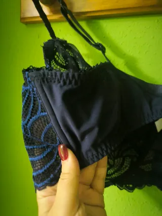 Sujetador 95G Negro y Azul Encaje