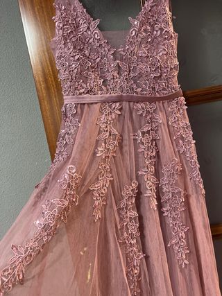 Vestido fiesta rosa pedrería