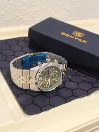 Reloj Benyar Hombre Esfera Verde y Plata