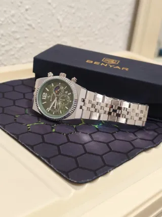 Reloj Benyar Hombre Esfera Verde y Plata