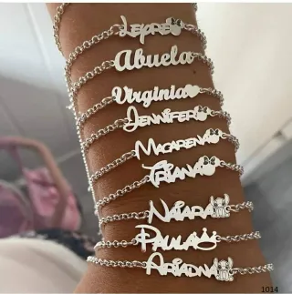Pulsera Plata 1°Ley Nombre Personalizado +Disney