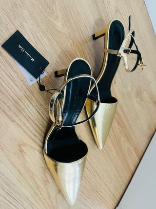 Zapatos piel Massimo Dutti dorados a estrenar