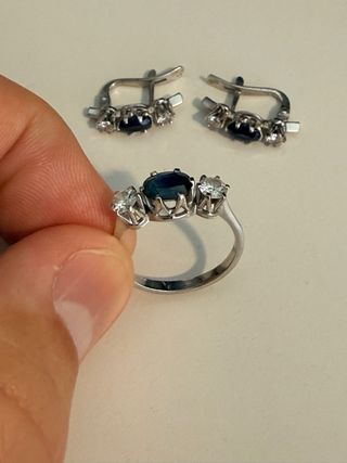 Conjunto Joyas Oro blanco, Zafiro y Diamantes