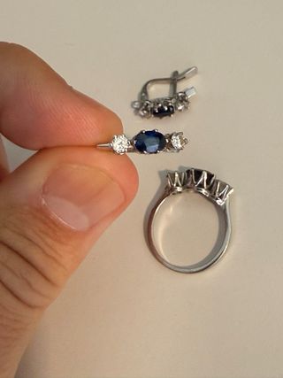 Conjunto Joyas Oro blanco, Zafiro y Diamantes