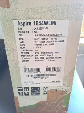 Notebook Acer Aspire 1644WLMi 15.4 Pentium DVD