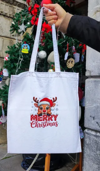 Bolso de tela con reno navideño