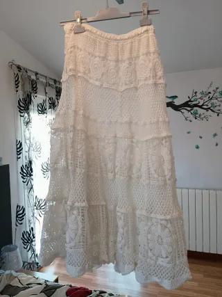 Falda larga ganchillo blanca