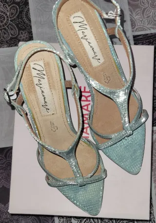 Sandalias Mariamare Piel Azul/ Brillo