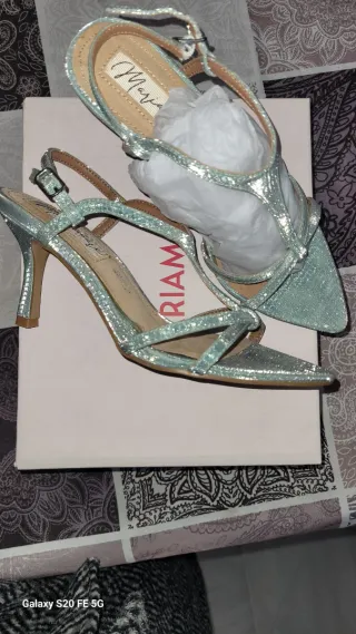 Sandalias Mariamare Piel Azul/ Brillo