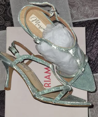 Sandalias Mariamare Piel Azul/ Brillo