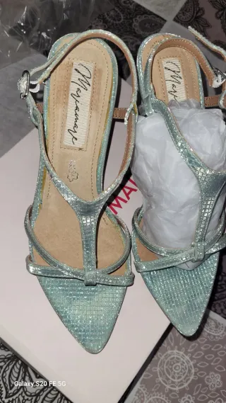 Sandalias Mariamare Piel Azul/ Brillo