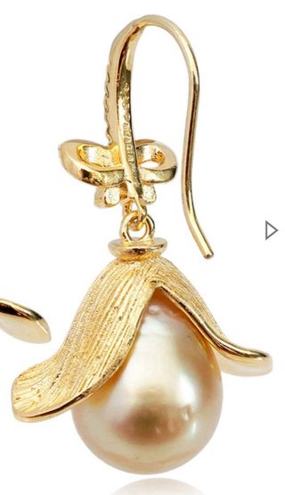 Pendientes Perla South Sea Dorada 11-11.5 mm