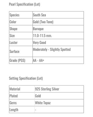 Pendientes Perla South Sea Dorada 11-11.5 mm