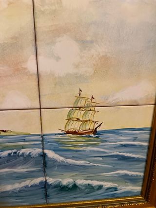 Cuadro Cerámica Barco Pintado a Mano