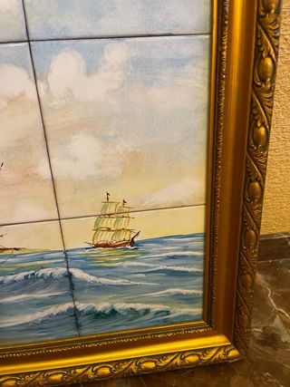 Cuadro Cerámica Barco Pintado a Mano